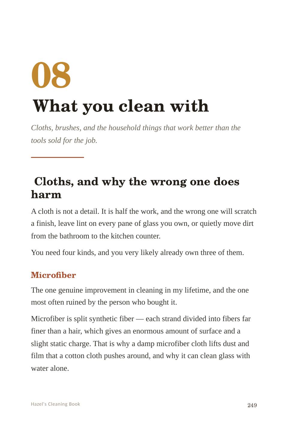Page 249: cloths, brushes, and the household tools that work better than the expensive ones.
